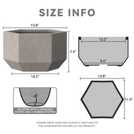 Kante Hexagon Concrete Planter, 7.9 Inch Tall Outdoor Indoor Flower Pots with Drainage Holes and Rubber Plug for Home, Patio, Garden, Weathered Concrete
