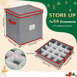 UHAPEER Christmas Ornament Storage Box with Adjustable Dividers, 4 Removable Trays, Christmas Ornament Organizer Ornament Holder Holds Up to 64 Xmas Balls, Durable Christmas Ball Storage Container