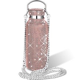Diamond Water Bottle Bling Rhinestone Stainless Steel Thermal Bottle Refillable Insulated Glitter Water Jug with Chain for Women Girls Gifts(500 ml,Champagne Gold)