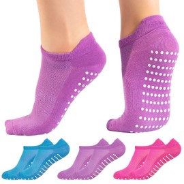 Ata Pack of 3 Pilates socks for yoga, martial arts, fitness, Zumba, dance, non-slip, full toe, sports, unisex with grip, EU 39-46 - Blue/Pink/Purple Non Slip