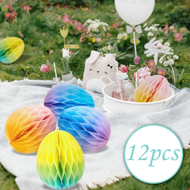 SUNBEAUTY Pack of 12 Easter Eggs Paper Honeycomb Balls 12