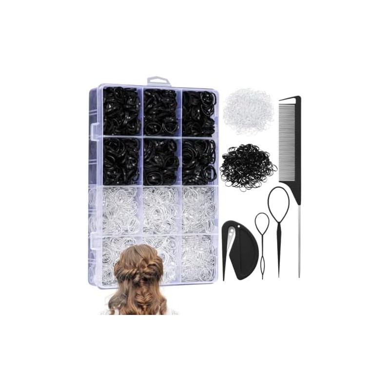 Bandas Elásticas para el Cabello Duraderas,Mini Bandas de Goma Negro&Blanco