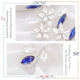 IYOU Bridal Wedding Hair Vine Blue Flower Hair Accessories Crystal Pearl Headband Bride Bridesmaid Headpiece for Women