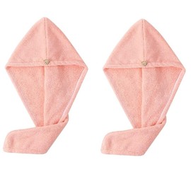 2 Pack Hair Towel, Quick Dry Head Wraps Hair Towel Turban Wrap for Women Kids, Absorbent Fast Hair Drying Towel with Button for Wet Curly Hair (Pink, One Size)