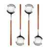 Ouliget Retro Wooden Handle Spoon,Stainless Steel Serving Tablespoons,Wooden DinnerSpoon,Silver Silverware