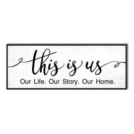 This is Us Wall Decor: 32x12 Inch Framed Canvas Print Family Sign for Bedroom Living Room,Minimalist Art with Quote Our Life Our Story Our Home Signs Modern Farmhouse Wall Art
