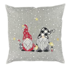 texpot Cushion Cover 40 x 40 cm Light Grey Embroidery Gnome Winter Advent Christmas Table Runner Light Grey Zip