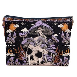 IWXYI Mushroom Skeleton Retro Gothic Women's Makeup Make Up Bag Zipper Pouch Travel Toiletry Gifts For Women Teenage Girls