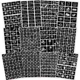 423+ Tattoo Stencil Kit, 12 Sheets Henna Stencils Reusable Temporary Tattoo Stencils for Women Girls Teens Face Paint Body Art Glitter Tattoo Stencils