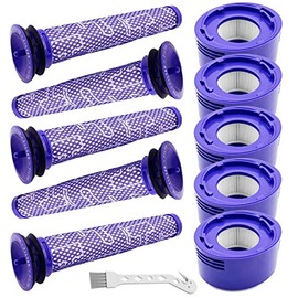 10 Pack Replacement Vacuum Filters Compatible with Dyson V7, V8 Cordless Vacuums - 5 Pre-Filters, 5 Post-Filters