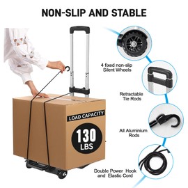 Small Folding Hand Truck Dolly with 4 Wheels,Portable Dolly Lightweight Aluminum Collapsible Luggage Cart,Design for Travel, Shopping, Moving, Office, Airport, Warehouse Use - Black