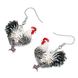 RAIDIN Acrylic Cute Hen Rooster Chicken Farm Animal Earrings for Women Hypoallergenic Dangle Hook Earrings Jewelry Gifts for Chicken Lovers Party Decorations (Lace)