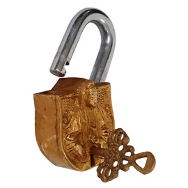 Purpledip Antique Handcrafted Brass Padlock with Resting Gautan Buddha (10279)