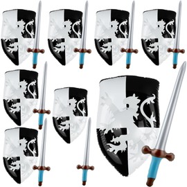 Octaday - Juego de 16 piezas de espada y escudo inflables medievales para fiestas de piratas, accesorios de cosplay