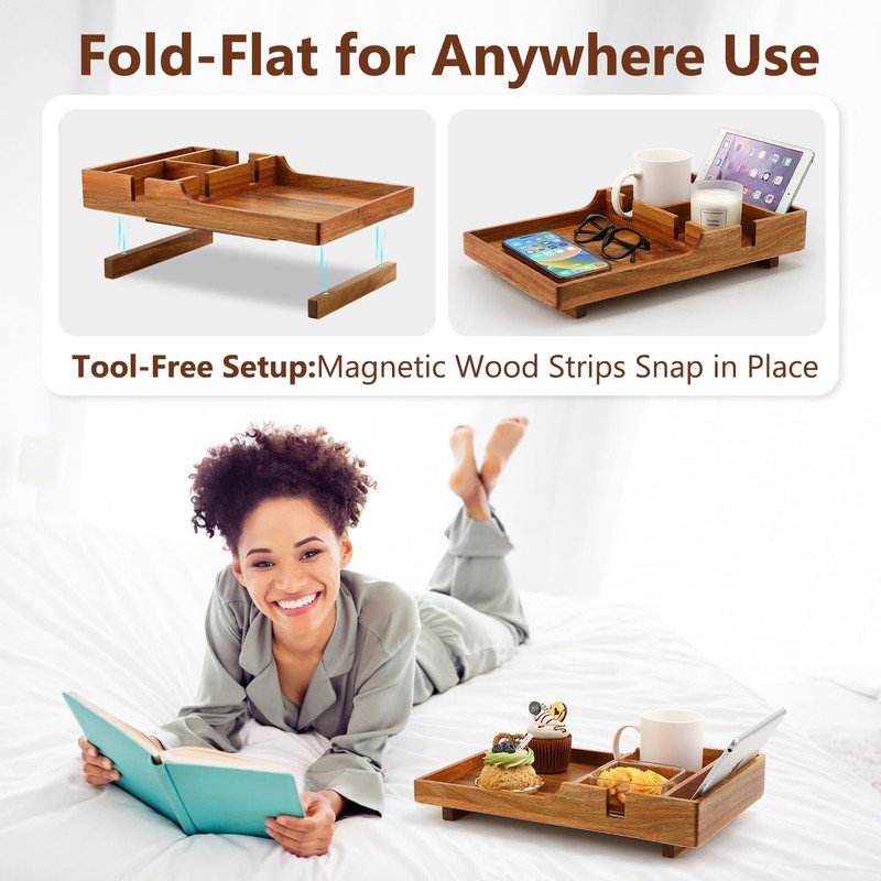 Couch Insert Tray for Middle Seat, Acacia Wood Couch Table