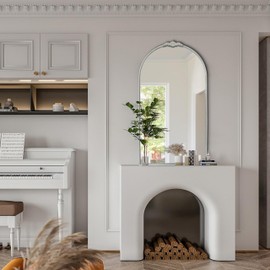 White Wall Mirror Decorative, Antique Traditional Baroque Mirror, 28x 52 Large Farmhouse Arch Mirrors for Bathroom Sink, Dining Living Room, Entryway, Foyer, Over Mantle, Decor