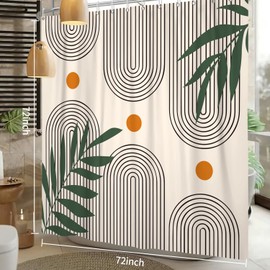 RiePoiia Mid Century Boho Shower Curtain for Bathroom 72 x 72 Inch Aesthetic Abstract Modern Bohemian Green Aesthetic Leaves Geometric Bathroom Curtain Waterproof Fabric with 12 Hooks