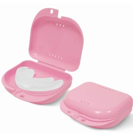 Mrs. Odonto Retainer Case - Pack of 2 - Odorless Mouth Guard Case for Sports - Ventilated, Durable & Hygienic for Carrying & Protecting Braces, Dentures & Aligners - 3.14 x 3.14 x 1.1 Inches - (Pink)