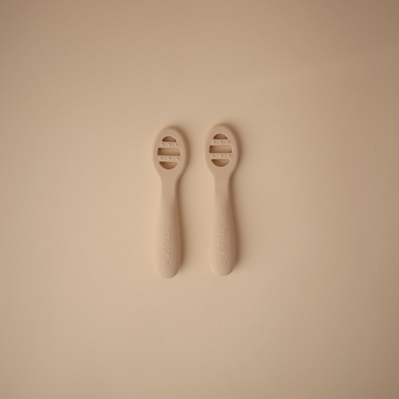 mushie Silicone First Feeding Baby Spoons | 2 Pack (Blush/Shifting
