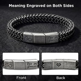NORBU Men's Stainless Steel 8mm Franco Chain Bracelet, Double-Sided Engraved Bible Verse & Religious Icon, Saint Michael Defend Us Bracelet Christian Jewelry Faith Gift for Men Him Father's Day (Steel grey - Love You Forever, 8, Inches)