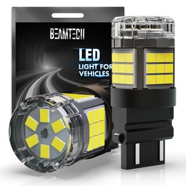 BEAMTECH Upgraded 3157 3156 LED Bulbs for Turn Signal Lights, Build-in CANBUS, 6500K White Super Bright for 3056 4157 4057 3457 Brake Tail Parking Backup Reverse Lights, Marker Lights, Pack of 2