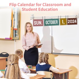 Flip Calendar Set, Calendar Bulletin Board Set with Year Month Week Day Cards, Calendar Kit with Adjustable Rod O-Rings for Classroom Decorations Home Decor School Teaching Supplies
