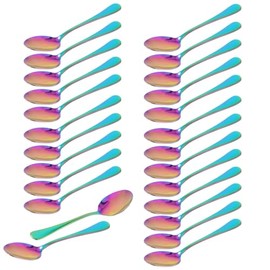 CHUIFAI 25 Stück Teelöffel Regenbogen, 13,5cm Lang Edelstahl Tafellöffel mit bunter Titanbeschichtung, Kaffeelöffel Espressolöffel Müslilöffel, Mini Löffel Suppenlöffel für Tee, Kaffee, Dessert