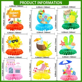 Gyufise 9 Pack Summer Beach Pool Honeycomb Table Centerpieces Decorations Hawaii Luau Party Table Toppers for Hawaii Beach Pool Theme Birthday Aloha Party Supplies Multicolor