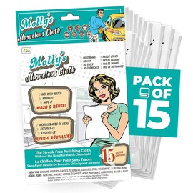 Molly's Marvelous Cloth, Streak-Free, Lint-Free Microfiber Cleaning Cloth, Polishing Cloth for Glass, Stainless Steel, Use for Kitchen, Bath, Cars, Detailing, Reusable (15.75" by 16") (15pk, White)