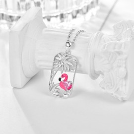 praymos Pink Flamingo Necklace Flamingos Lover Bird Pendant Necklaces 925 Sterling Silver Cute Animal for Women Daughter