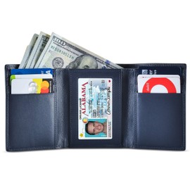 BULL GUARD RFID Genuine Leather Trifold Wallets for Men ID Window, Secret Pocket, Peak Blue - Mountain Sky Blue, Rfid Wallet