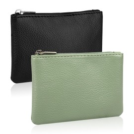 Pack of 2 Women's Small Leather Wallet, Portable Mini Purse, Mini Purse with Zip, Small Purse for Women Children, Coin Purse Wallet (Black Green), black, Modern