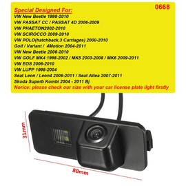 Navinio Rear View Back Up Reverse Parking Camera in License Plate Lighting (NTSC) for VW NEW Beetle PASSAT CC 4D PHAETON SCIROCCO POLO GOLF