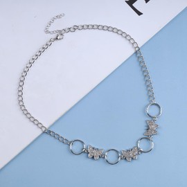 Aneneiceera Boho Butterfly Choker Circle Necklace Silver Rhinestone Butterfly Choker Necklace Minimalist Crystal Collar Necklace Jewelry for Women and Girls