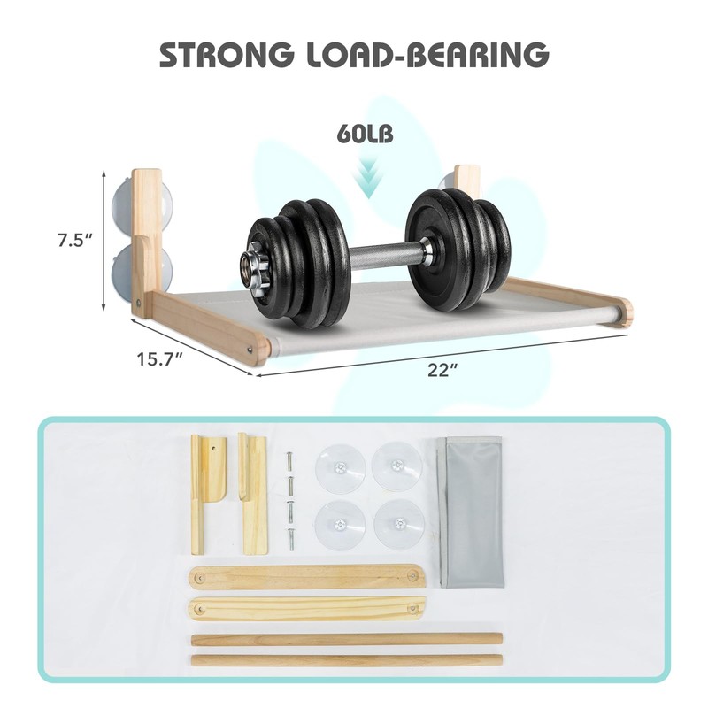 Cordless Folding Cat Window Perch, Foldable Cat Window Hammock with