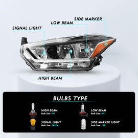 TUSDAR Headlight Assembly Set with Bulbs for 2017 2018 2019 2020 Nissan Kicks S/SV OEM Replacement Headlamp LH (Left/Driver Side)