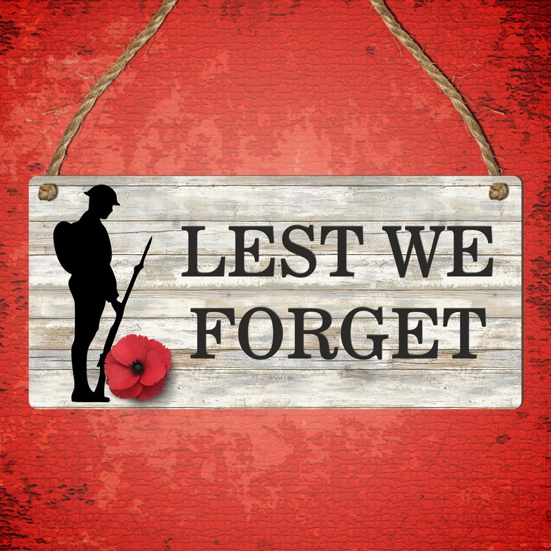 "Lest We Forget" Remembrance Day Plaque - Soldier Silhouette and