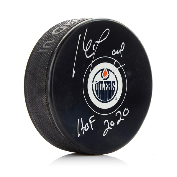 Kevin Lowe Signed Edmonton Puck with HOF Note