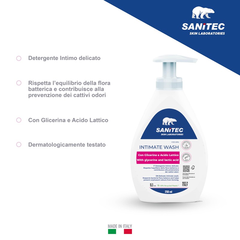 Sanitec INTIMATE WASH, Detergente Intimo Delicato con Glicerina e Acido
