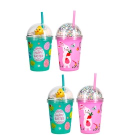 Easter Dome Tumblers with Straw 6.5 inch Holiday Design Set of 4 Pink and Green