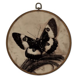 cvjutf Vintage Moody Butterfly Wall Art Decor Framed, Dark Academia Moth Antique Round Wall Decor, Rustic Cottagecore Butterfly Canvas Prints Art for Farmhouse Bedroom Living Room Gallery, 10x10 Inch