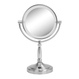 Hospitality Source Luxurious Double Sided Bright White LED Make-up Mirror with Brushed Nickel Finish. Commercial Grade. 1x/5x Magnification