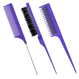 Patelai 3 Pieces Hair Styling Comb Set, Includes Teasing Fluffy Hair Brush, Rat Tail Teasing and Triple Comb for Women(Purple)