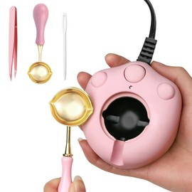 VSECUON Dual-Spout Electric Wax Seal Warmer Pink with Spoon Tweezers Stirring for Melting Wax Sealing Beads