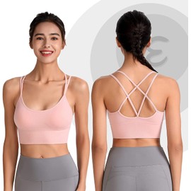 Escaco Cross Back Sport Bras Padded Strappy Criss Cross Cropped Bras for Yoga Workout Fitness Low Impact