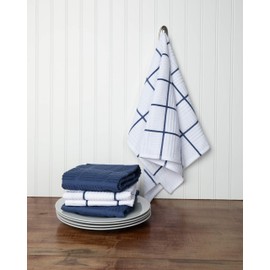 Sticky Toffee Cotton Terry Kitchen Dish Towel, 4 Pack, 28 in x 16 in, Dark Blue Check