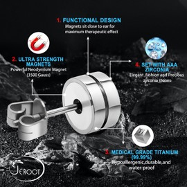 JEROOT Titanium Magnetic Earrings for Women Men, Pure Titanium Earrings for Sensitive Ears, 1 Pair Ear Studs for Jewelry Gift