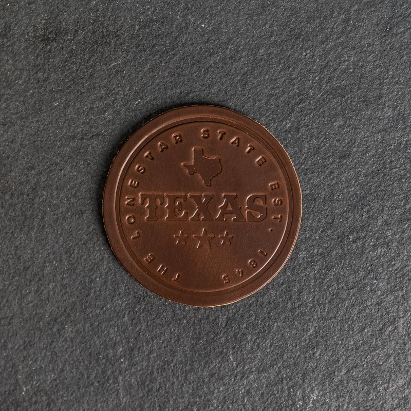 Texas Leather Coasters, Full Grain Leather, 4" Round, 1 pc