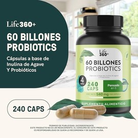 LIFE 360 Suplemento 60 Billones Probiotics, Contenido de 240 Cápsulas  Contiene inulina de agave y probióticos, con aporte de 60 Billones de UFC. Ver 
