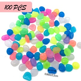 DHER Pack of 100 Large Luminous Stones, 2.2 cm Resin Luminous Stones, Luminous Stones, Colourful Stones, Glow in the Dark, Colourful Glowing Stone, Colourful Garden, Aquarium, Luminous Pebbles (A, 2.2